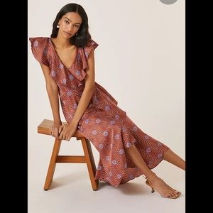 Anthropologie Ruffle-Sleeve Wrap Maxi dress